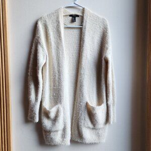 Forever 21 Cream Fuzzy Open Cardigan With Double Front Pockets Size Small